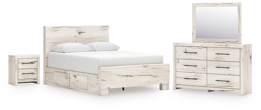 Lawroy Queen Panel Bed with Storage, Dresser, Mirror and Nightstand