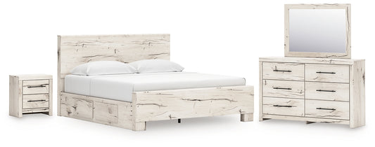 Lawroy King Panel Bed with Mirrored Dresser and Nightstand