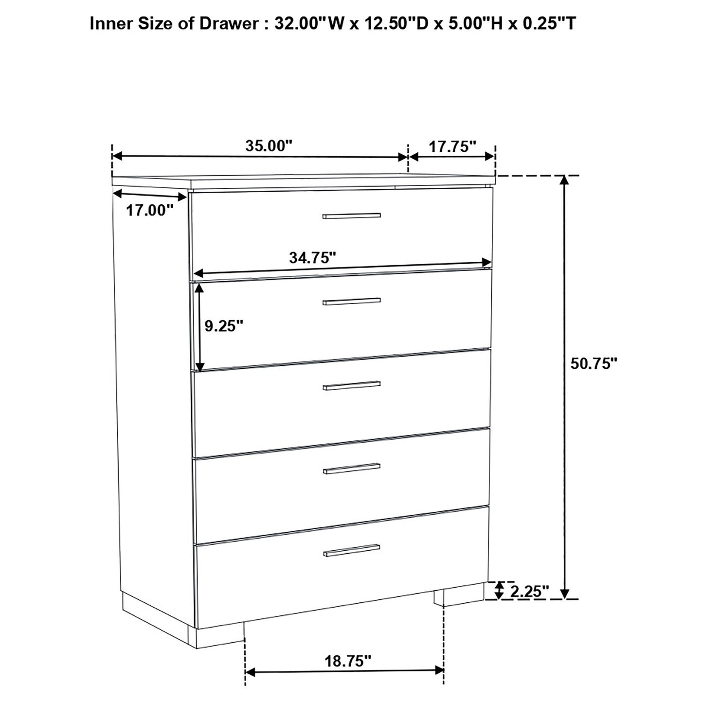 Felicity 5-piece Full Bedroom Set White High Gloss