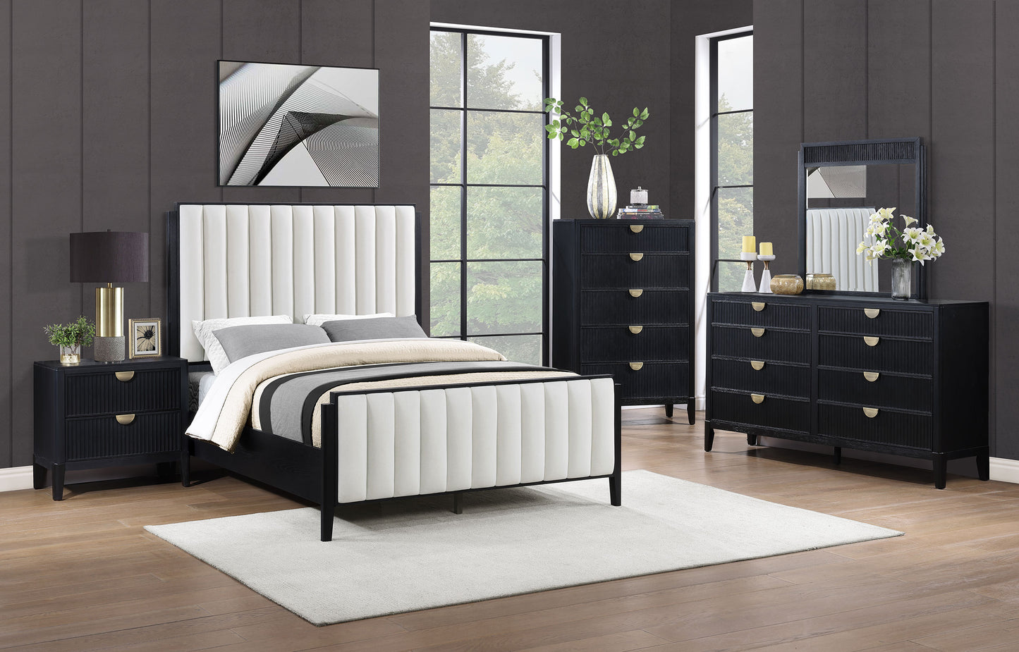 Brookmead 5-piece Upholstered Cal King Bedroom Set Black