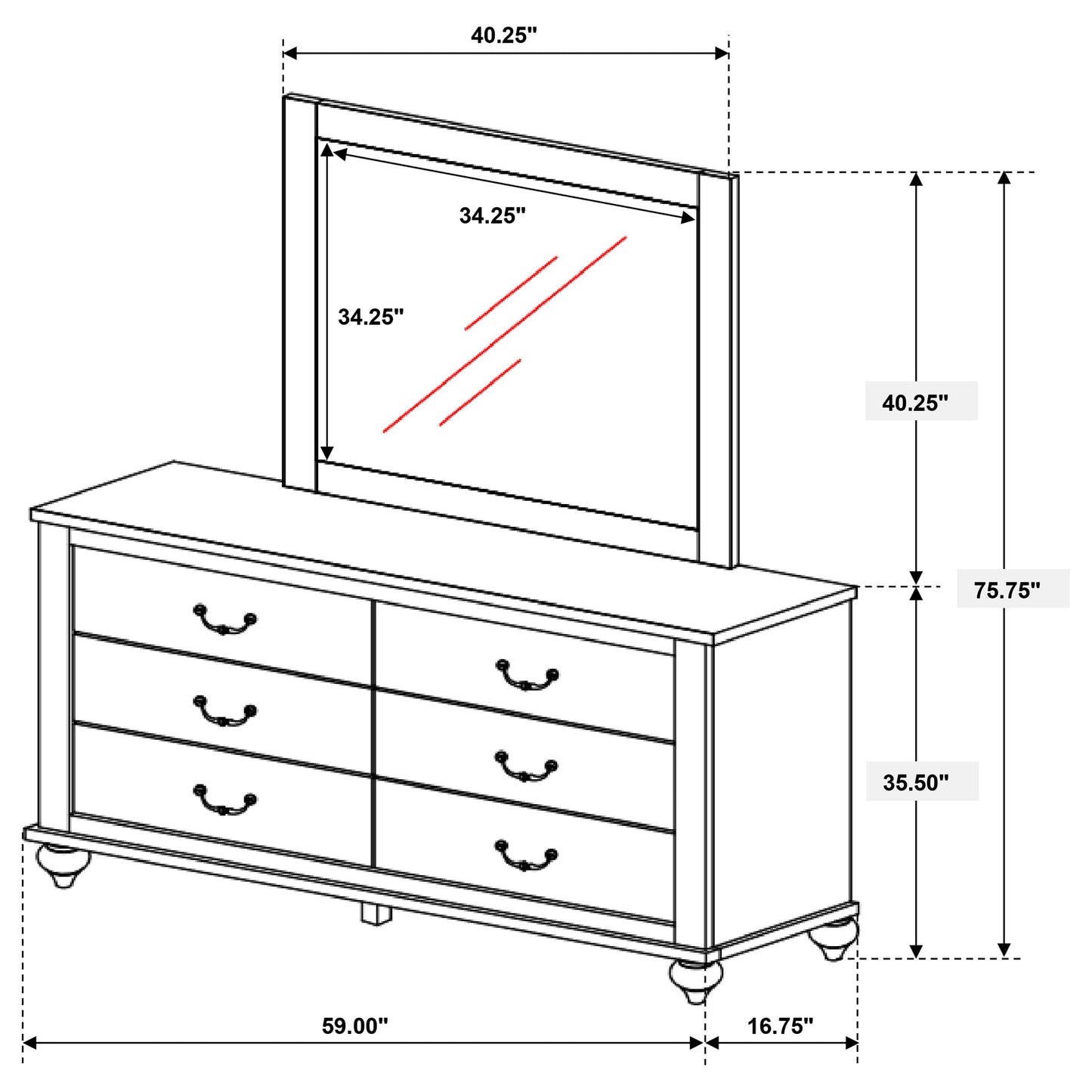 Stillwood 6-drawer Dresser with Mirror Vintage Linen