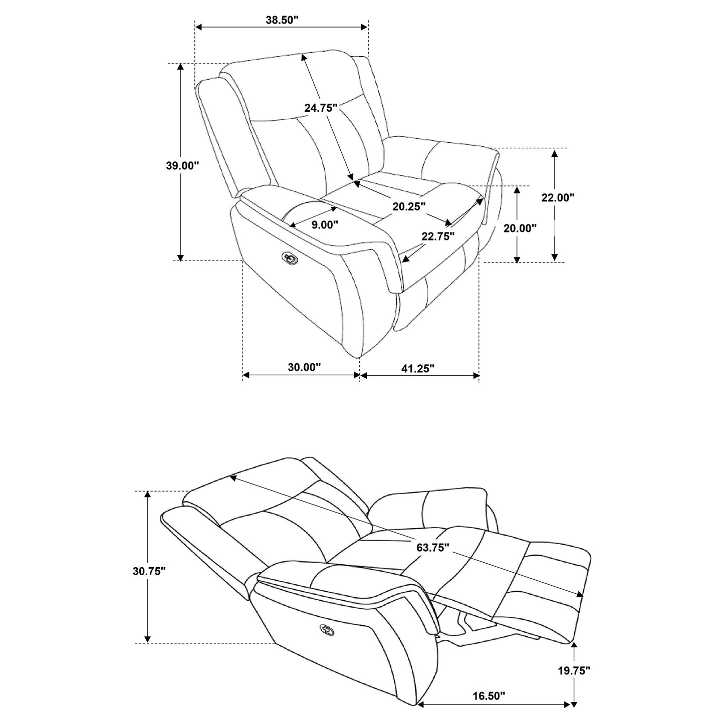 Lawrence Upholstered Padded Arm Glider Recliner Charcoal