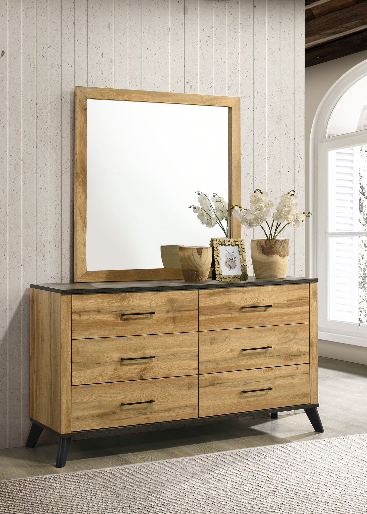 Kaywood 6-drawer Dresser and Mirror Natural Pine