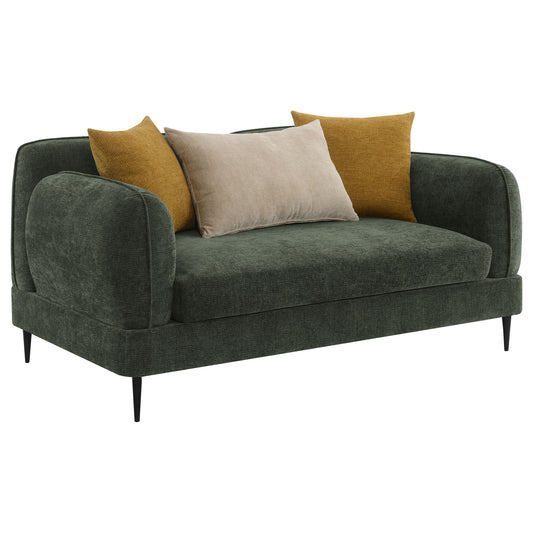 Jade Chenille Upholstered Modern Track Arm Loveseat Green