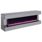 Vallerie 71" TV Stand with Visual Flame Box Grey Mirror