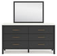 Cadmori Queen Upholstered Bed with Mirrored Dresser and Chest