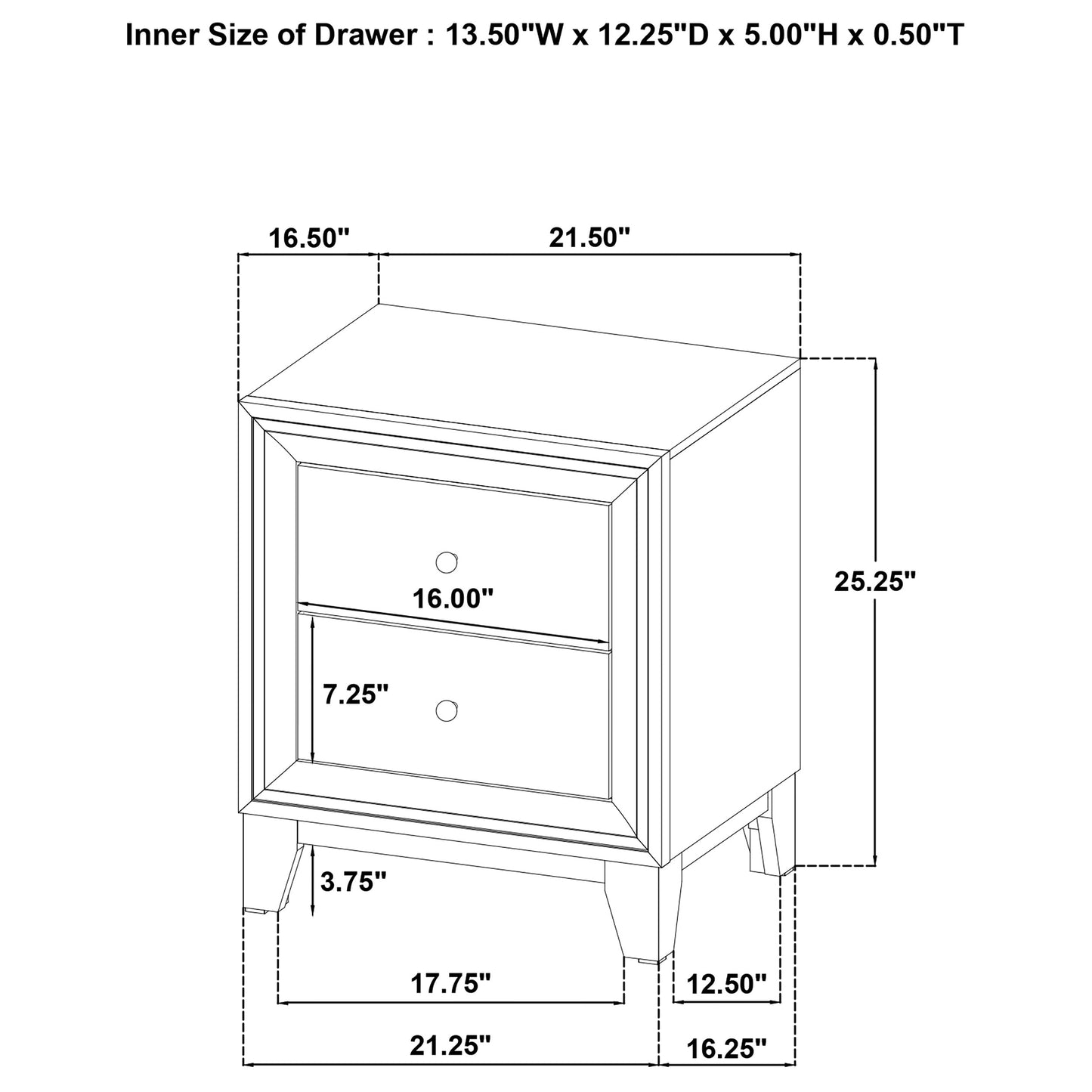 Welsley 2-drawer Nightstand Bedside Table Walnut