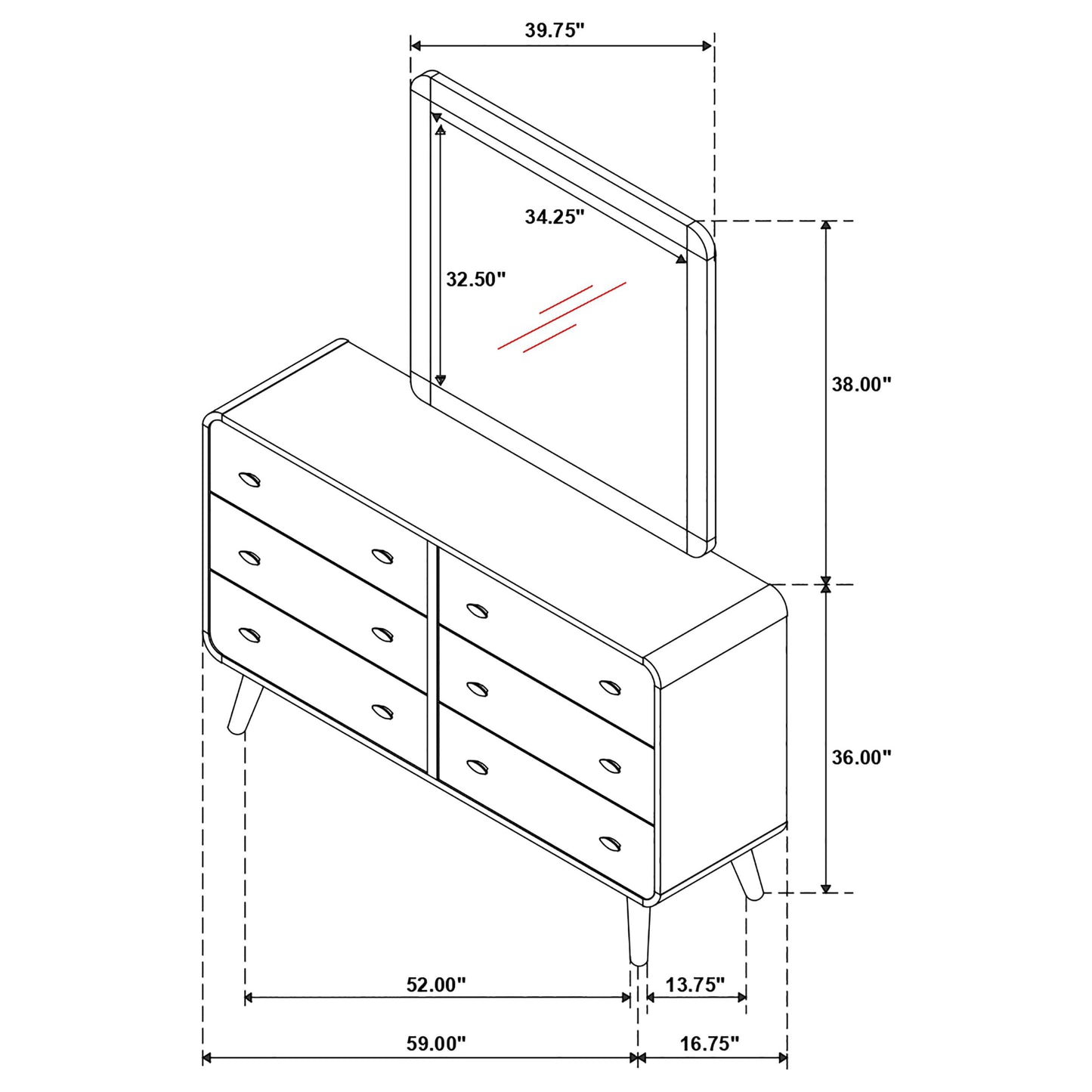 Robyn 6-drawer Dresser with Mirror Dark Walnut