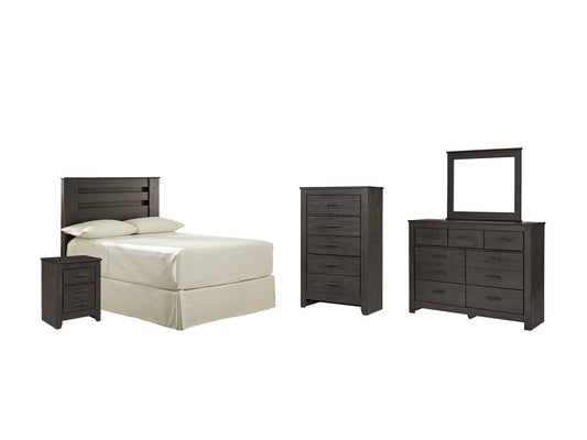 Brinxton Full Panel Headboard Bed with Mirrored Dresser, Chest and Nightstand