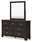 Covetown Queen Panel Bed with Mirrored Dresser, Chest and Nightstand