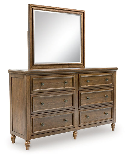 Sturlayne King Upholstered Panel Bed, Dresser, Mirror and Nightstand