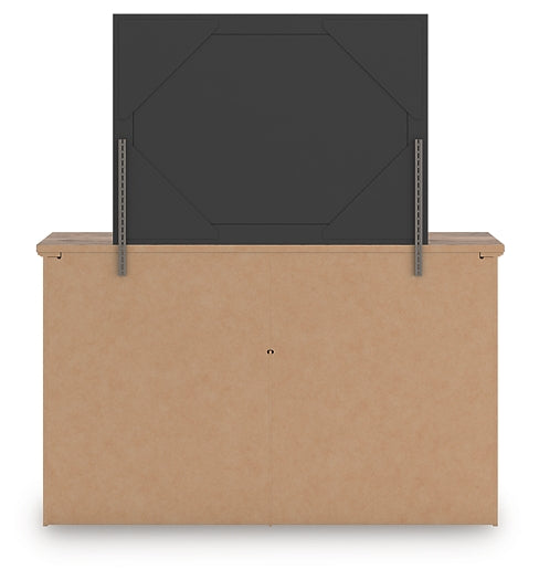 Rusticott Queen Panel Bed with Mirrored Dresser and Nightstand