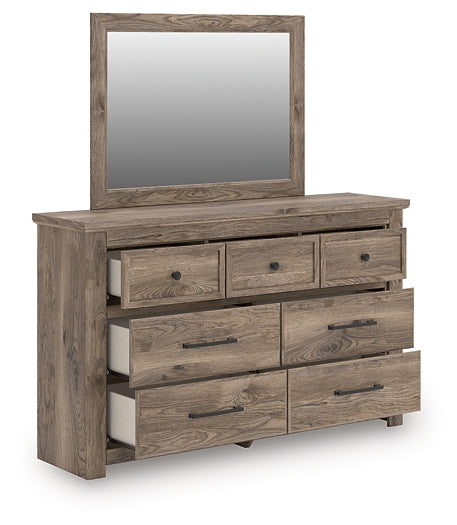 Rusticott Queen Poster Bed with Mirrored Dresser