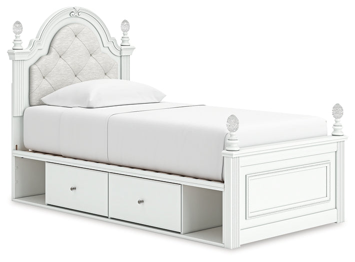 Kozlani Twin Upholstered Panel Storage Bed, Dresser and Mirror