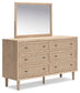 Cielden Queen Upholstered Bed with Roll Slats, Dresser, Mirror, Chest and Nightstand