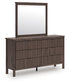Pamytta Queen Upholstered Panel Bed, Dresser, Mirror and Nightstand