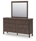 Pamytta Twin Upholstered Panel Platform Bed, Dresser, Mirror and Nightstand