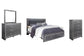 Lodanna King Panel Bed with 2 Storage Drawers, Dresser, Mirror, Chest and Nightstand