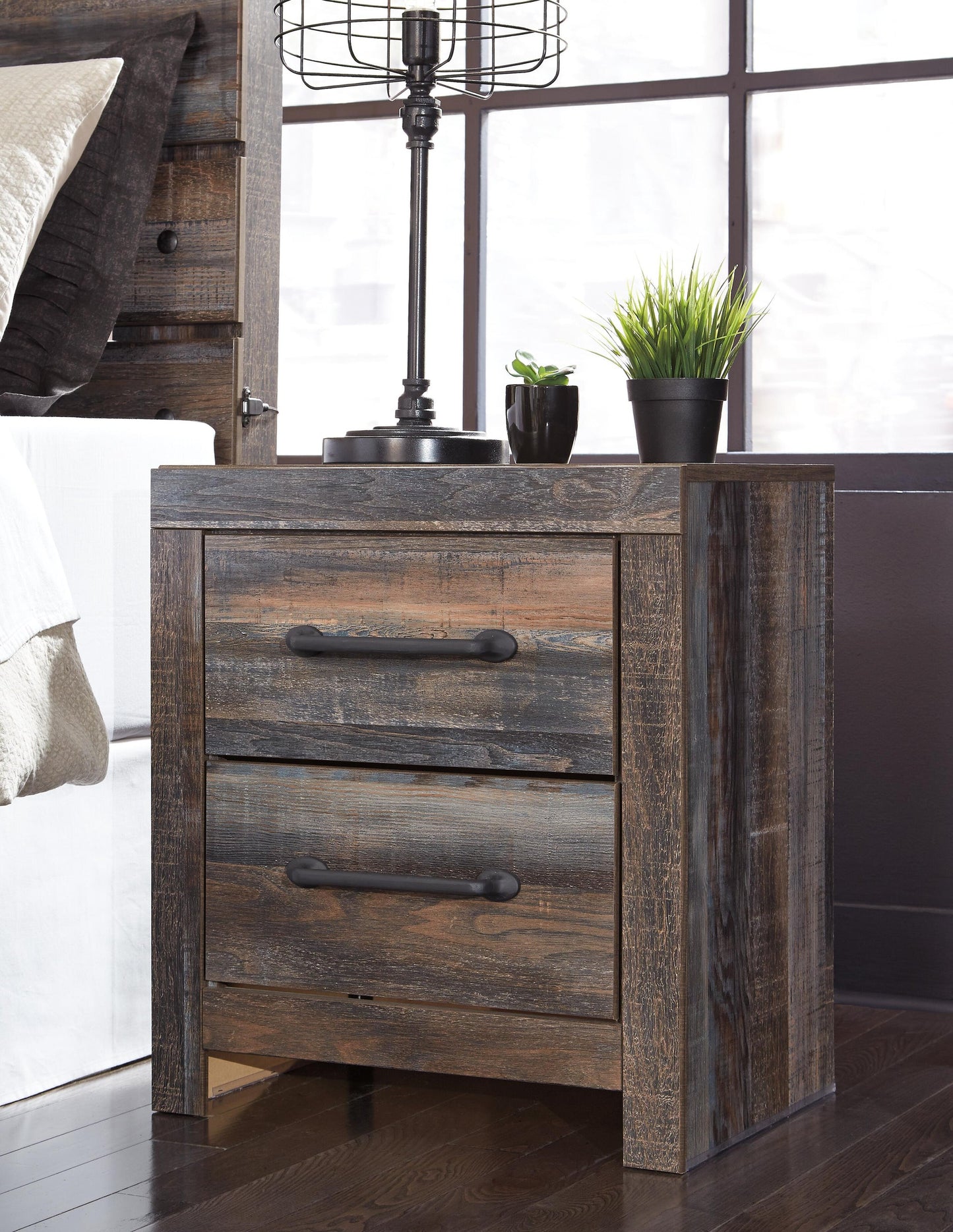 Drystan Queen Bookcase Bed with 2 Storage Drawers, Dresser, Mirror, Chest and Nightstand