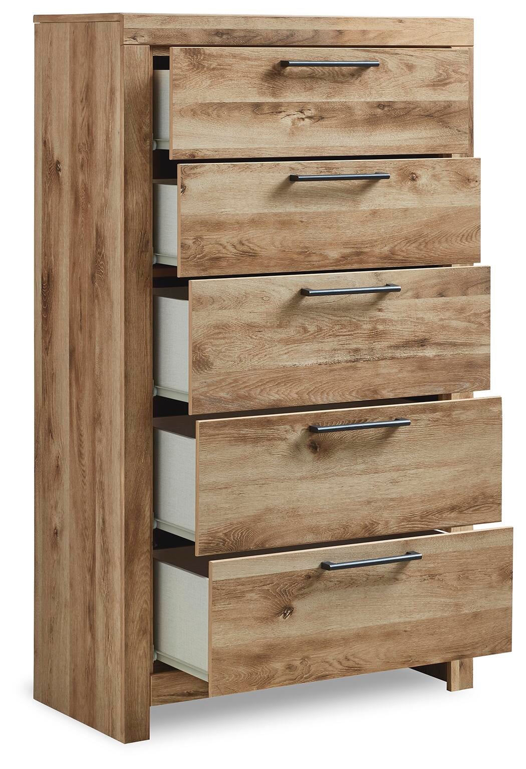 Hyanna Queen Panel Bed with 2 Side Storage, Dresser, Mirror, Chest and Nightstand