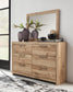 Hyanna King Panel Storage Bed with 2 Under Bed Storage Drawers, Dresser and Mirror