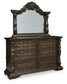 Maylee California King Upholstered Bed with Mirrored Dresser and Nightstand