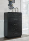 Rowanbeck California King Upholstered Panel Bed, Dresser, Mirror, Chest and Nightstand