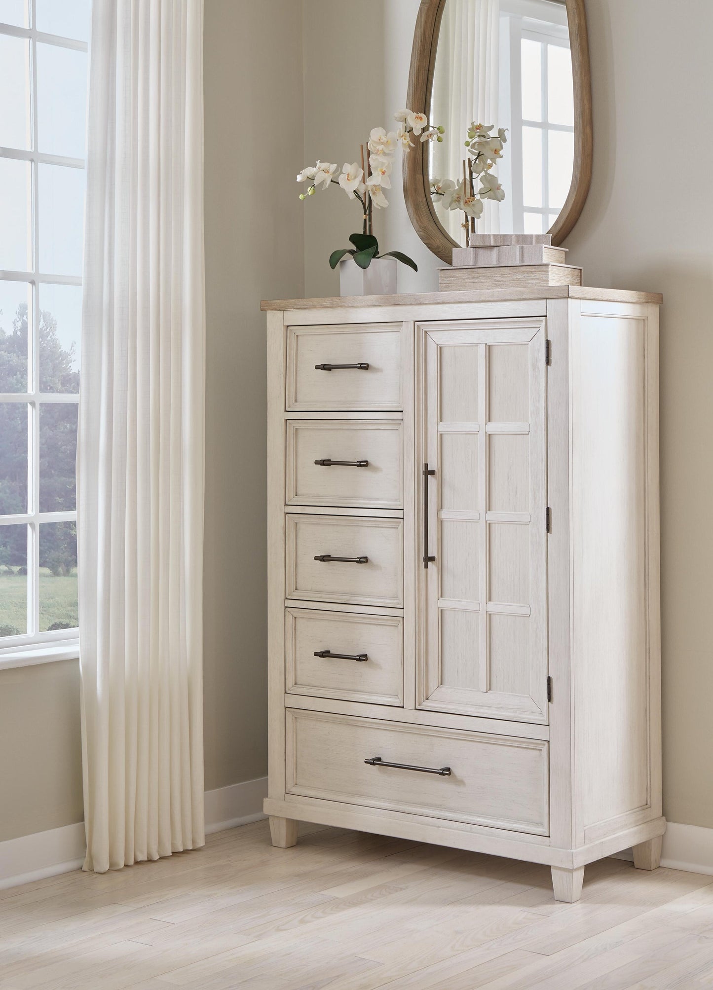 Shaybrock California King Panel Bed, Dresser, Mirror, Chest and Nightstand
