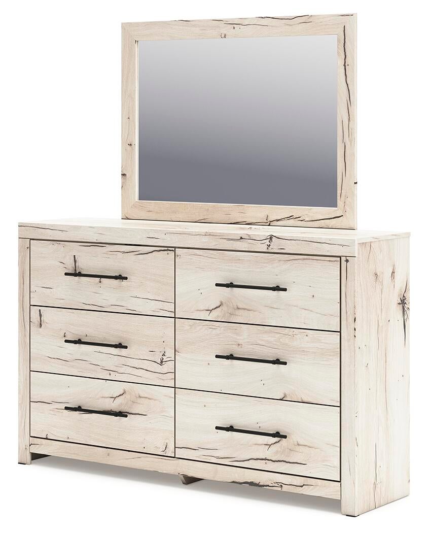 Lawroy King Panel Bed with Storage, Dresser, Mirror and Nightstand