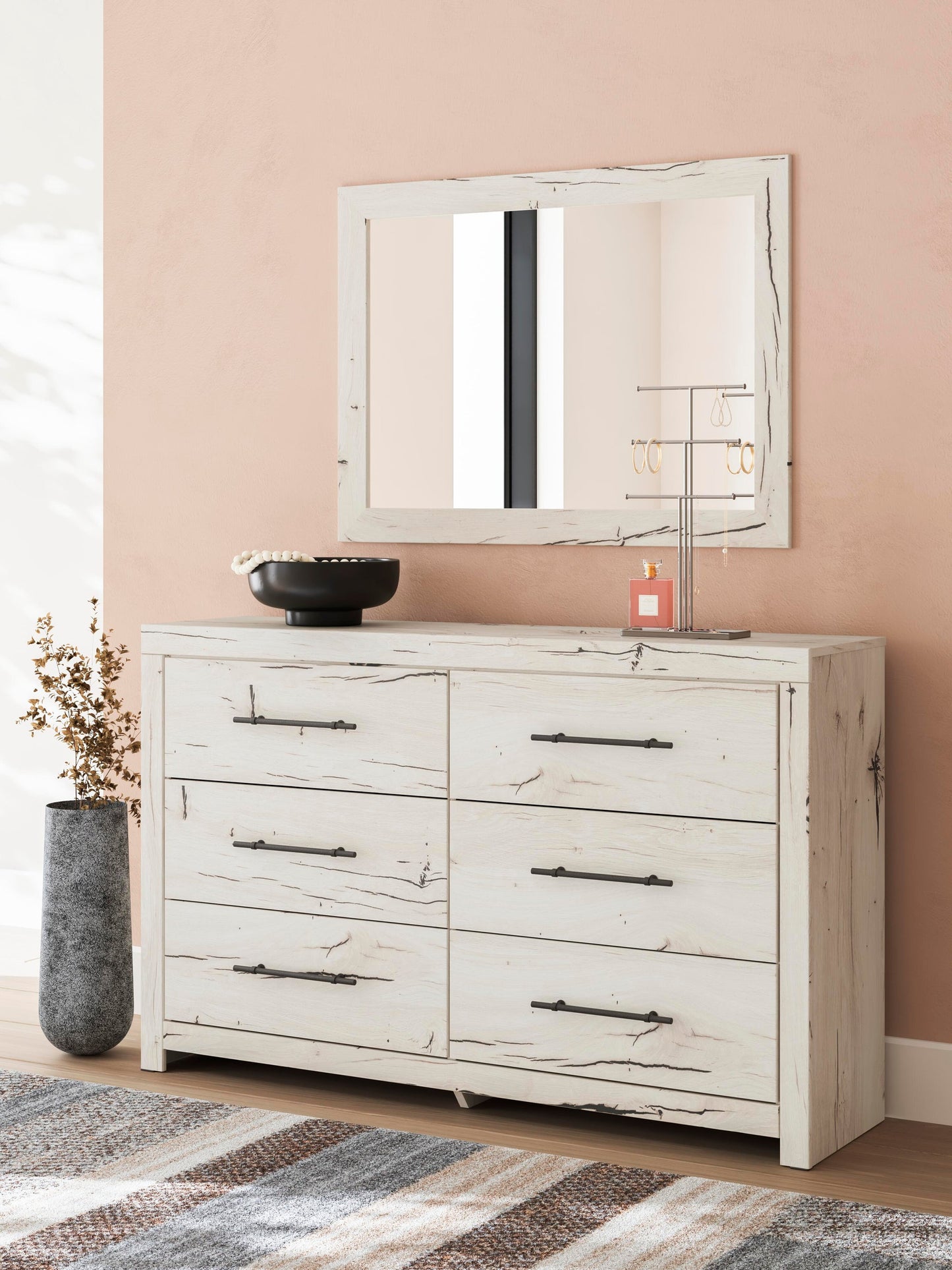 Lawroy King Panel Bed with Storage, Dresser, Mirror and Nightstand