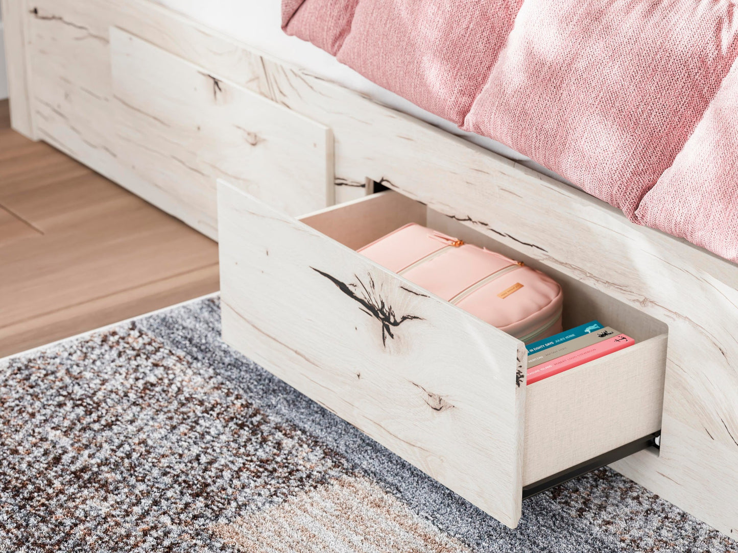 Lawroy Twin Panel Bed with Storage, Dresser, Mirror, Chest and Nightstand