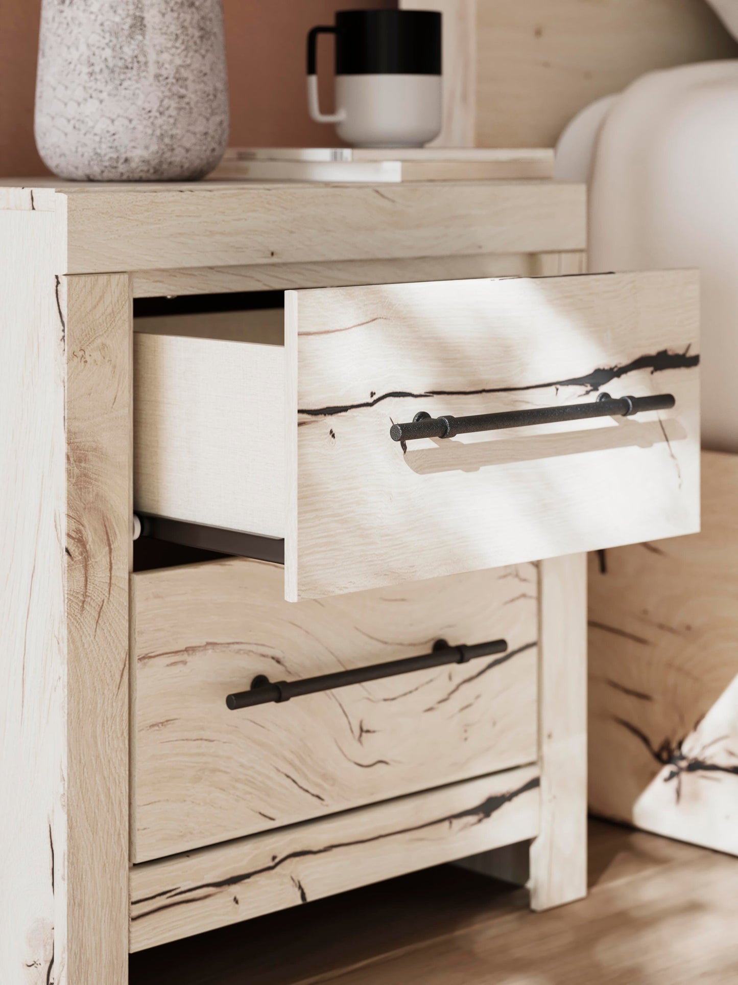 Lawroy King Panel Storage Bed, Dresser, Mirror and Nightstand