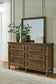 Sturlayne California King Upholstered Panel Bed, Dresser and Mirror