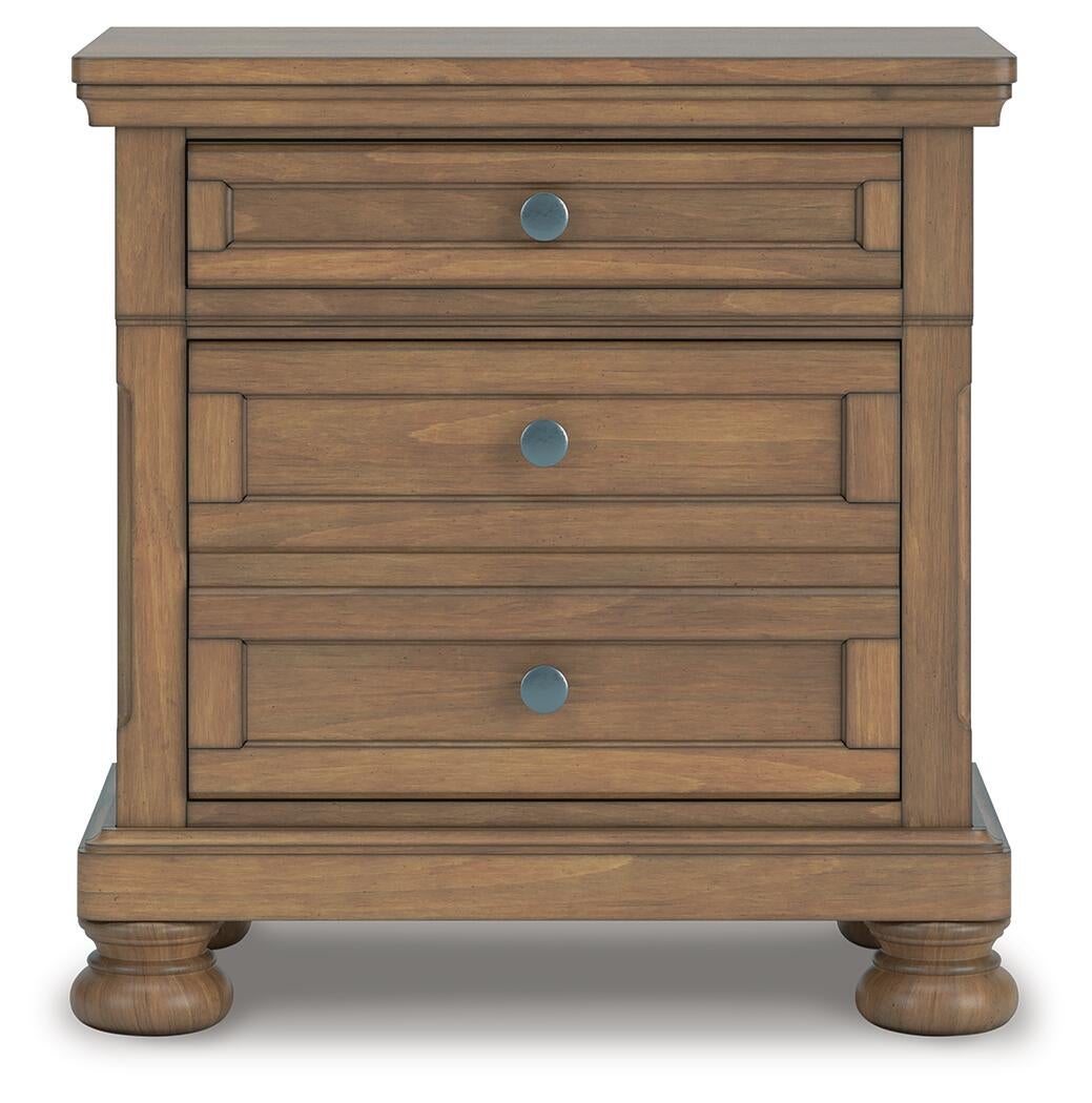 Vandenmore California King Panel Bed with Mirrored Dresser, Chest and Nightstand