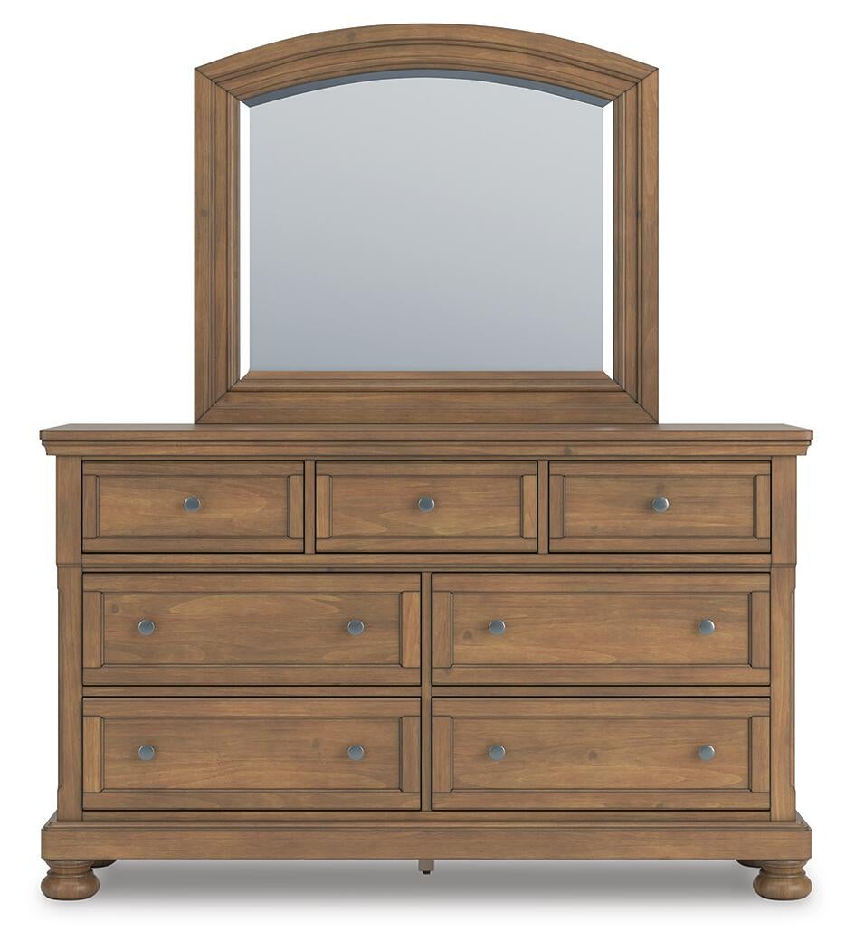 Feddinger California King Storage Sleigh Bed with Mirrored Dresser