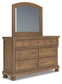 Feddinger California King Storage Sleigh Bed with Mirrored Dresser