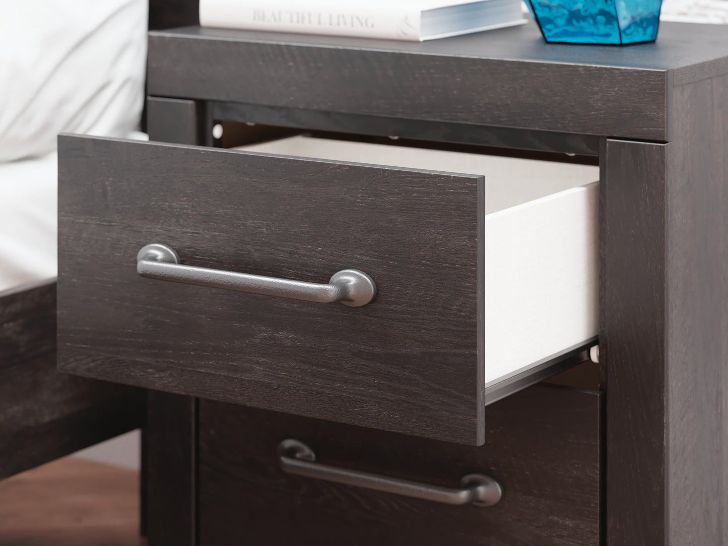 Delmorta Full Panel Storage Bed, Dresser, Mirror and Nightstand