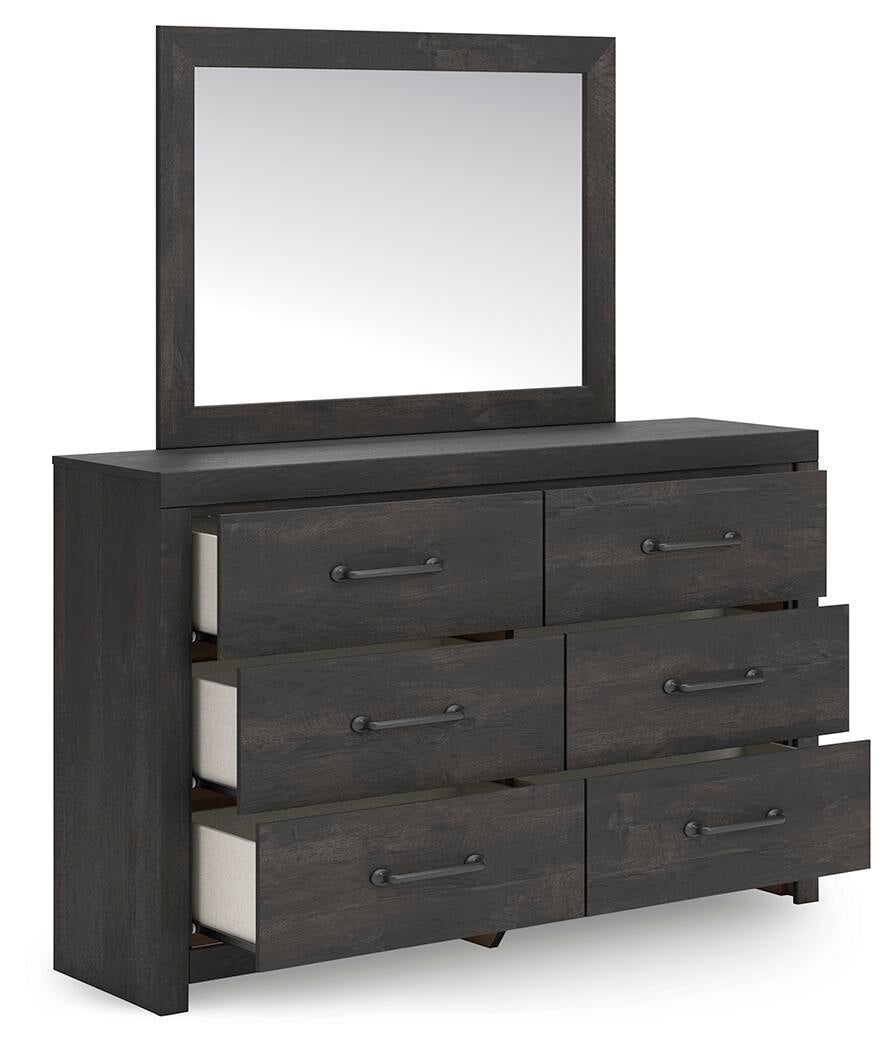 Delmorta Twin Panel Storage Bed, Dresser and Mirror