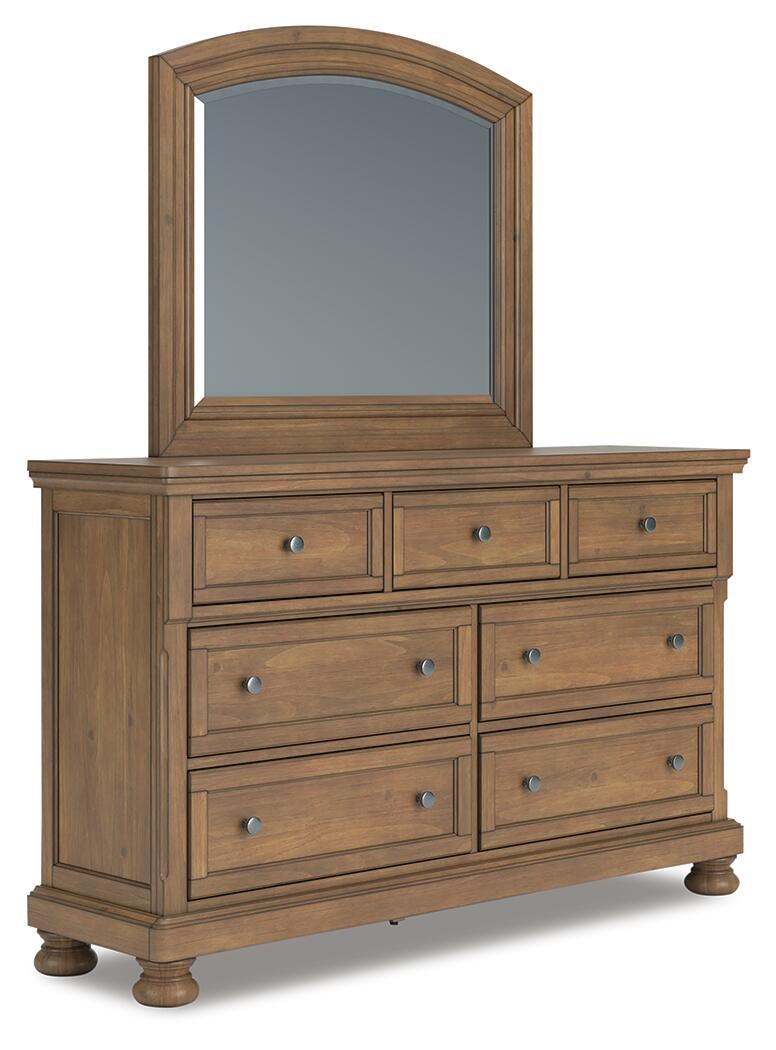 Vandenmore King Panel Bed with Mirrored Dresser, Chest and Nightstand