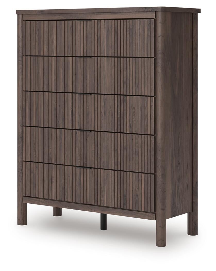 Cadmori Twin Upholstered Panel Platform Bed, Dresser, Mirror, Chest and Nightstand