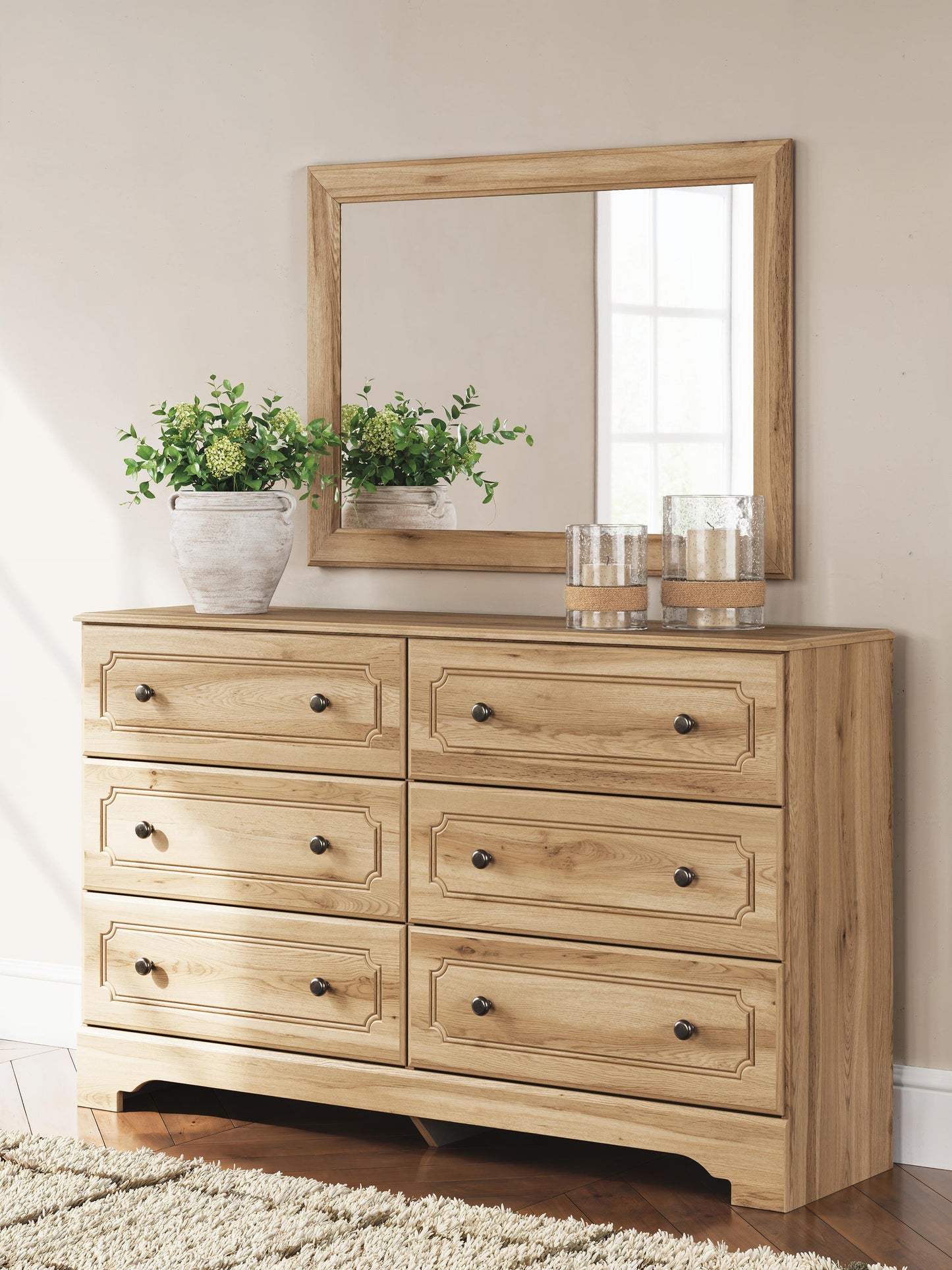 Aleaport Twin Panel Bed with Mirrored Dresser and Nightstand