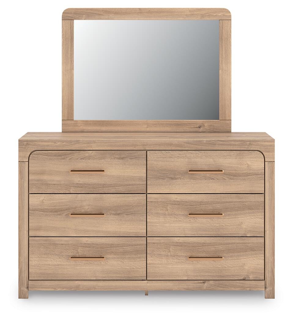 Kinlanni King Upholstered Platform Bed, Dresser, Mirror and Nightstand