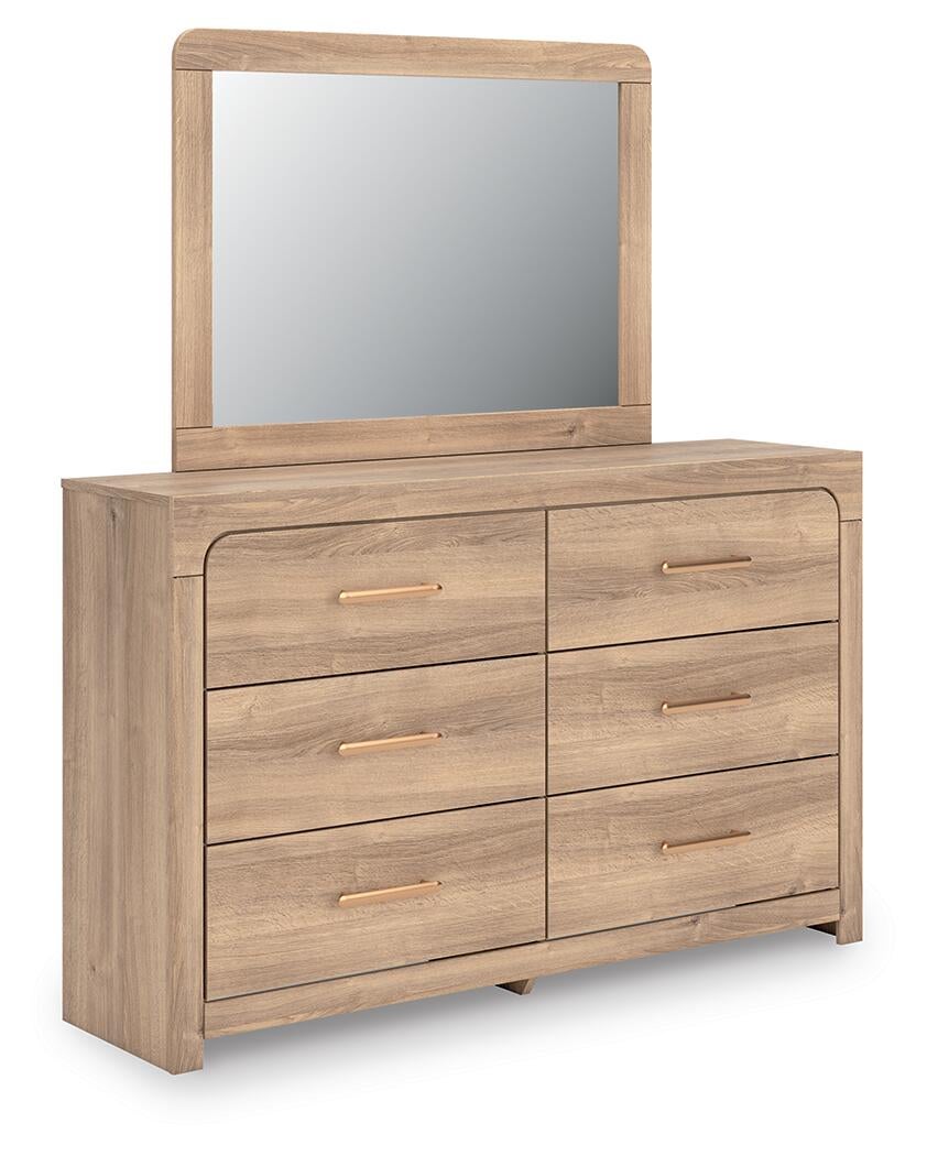 Kinlanni King Upholstered Platform Bed, Dresser, Mirror and Nightstand