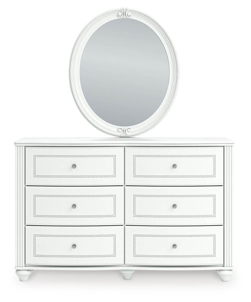 Kozlani Full Upholstered Panel Bed, Dresser, Mirror and Nightstand