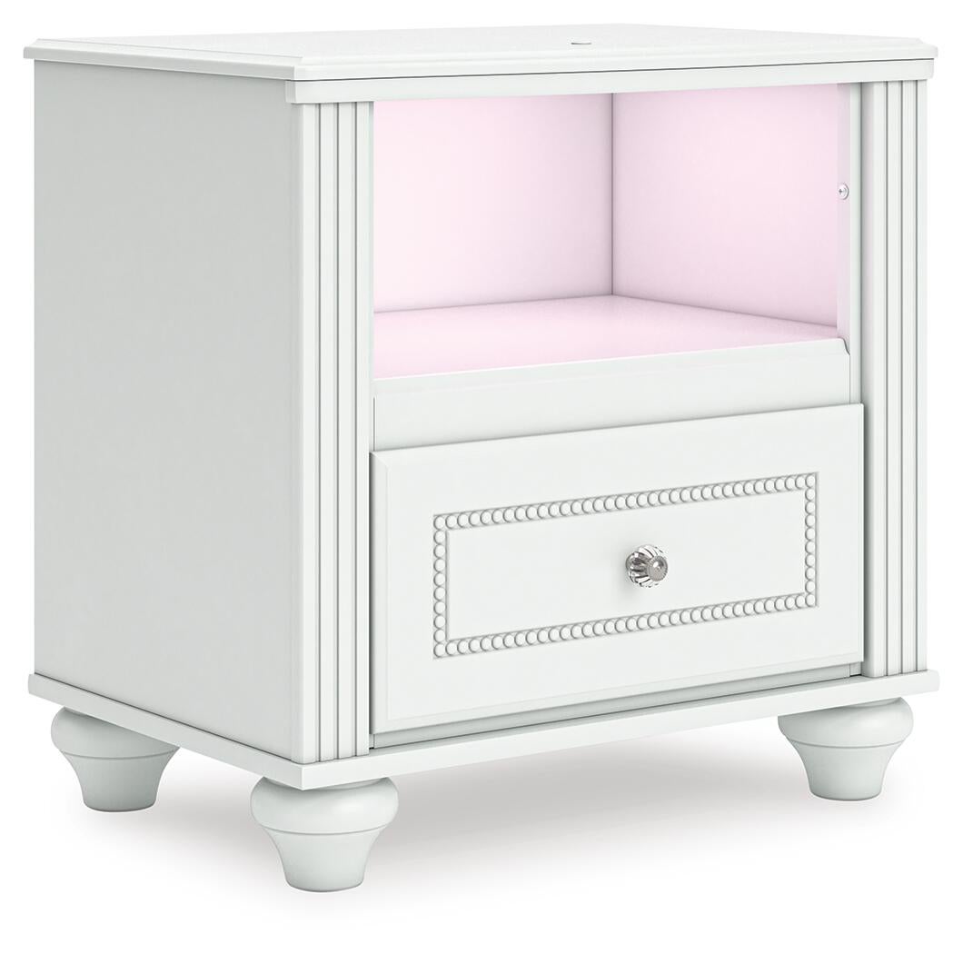 Kozlani Full Upholstered Panel Bed, Dresser, Mirror and Nightstand