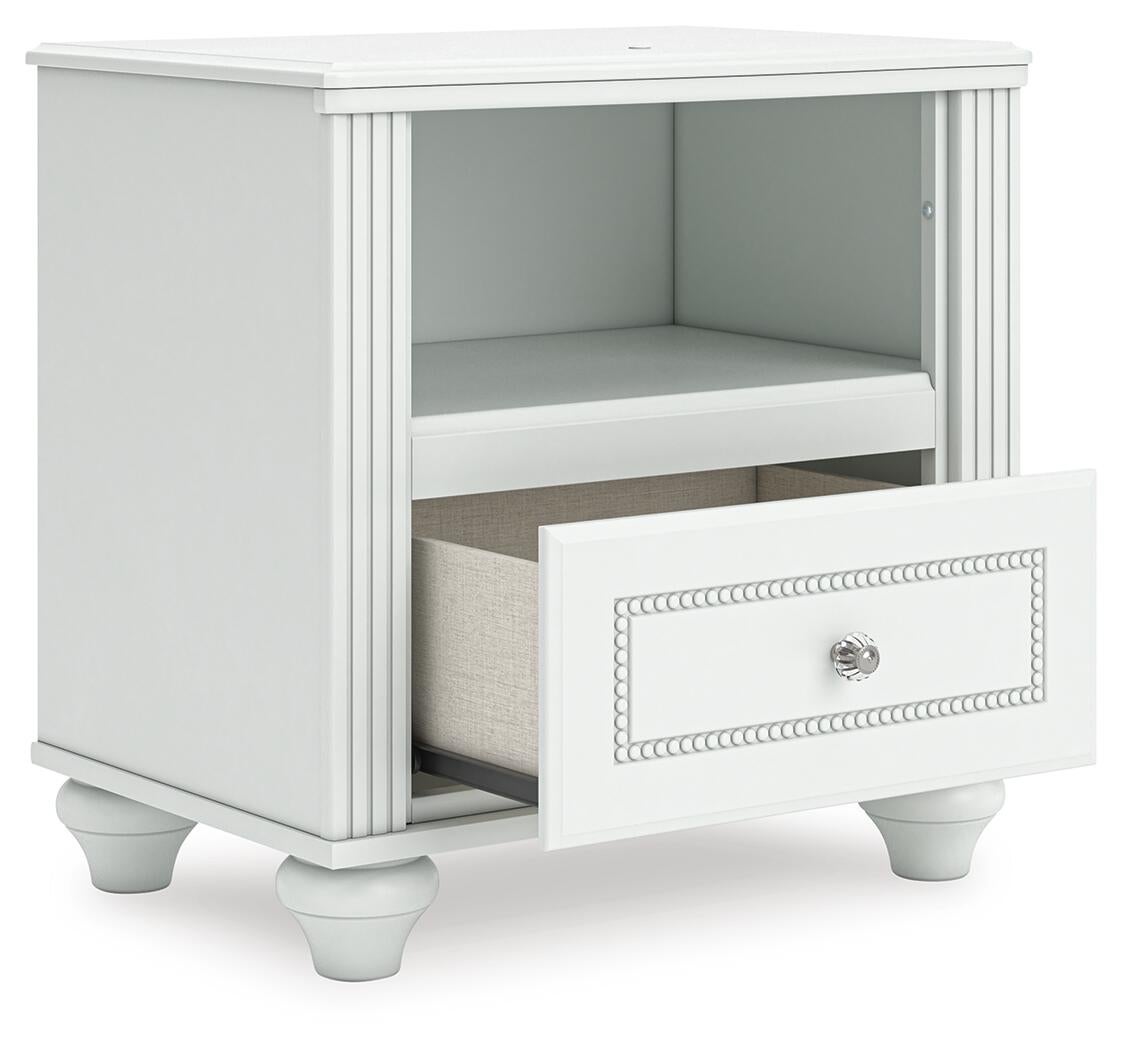 Kozlani Twin Upholstered Panel Bed, Dresser, Mirror and Nightstand
