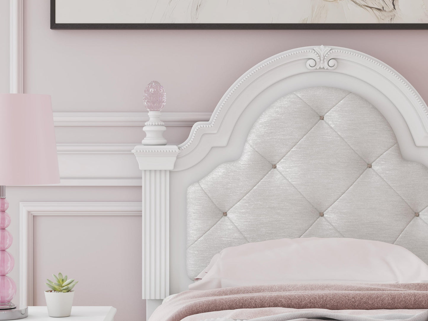 Kozlani Twin Upholstered Panel Bed, Dresser, Mirror and Nightstand