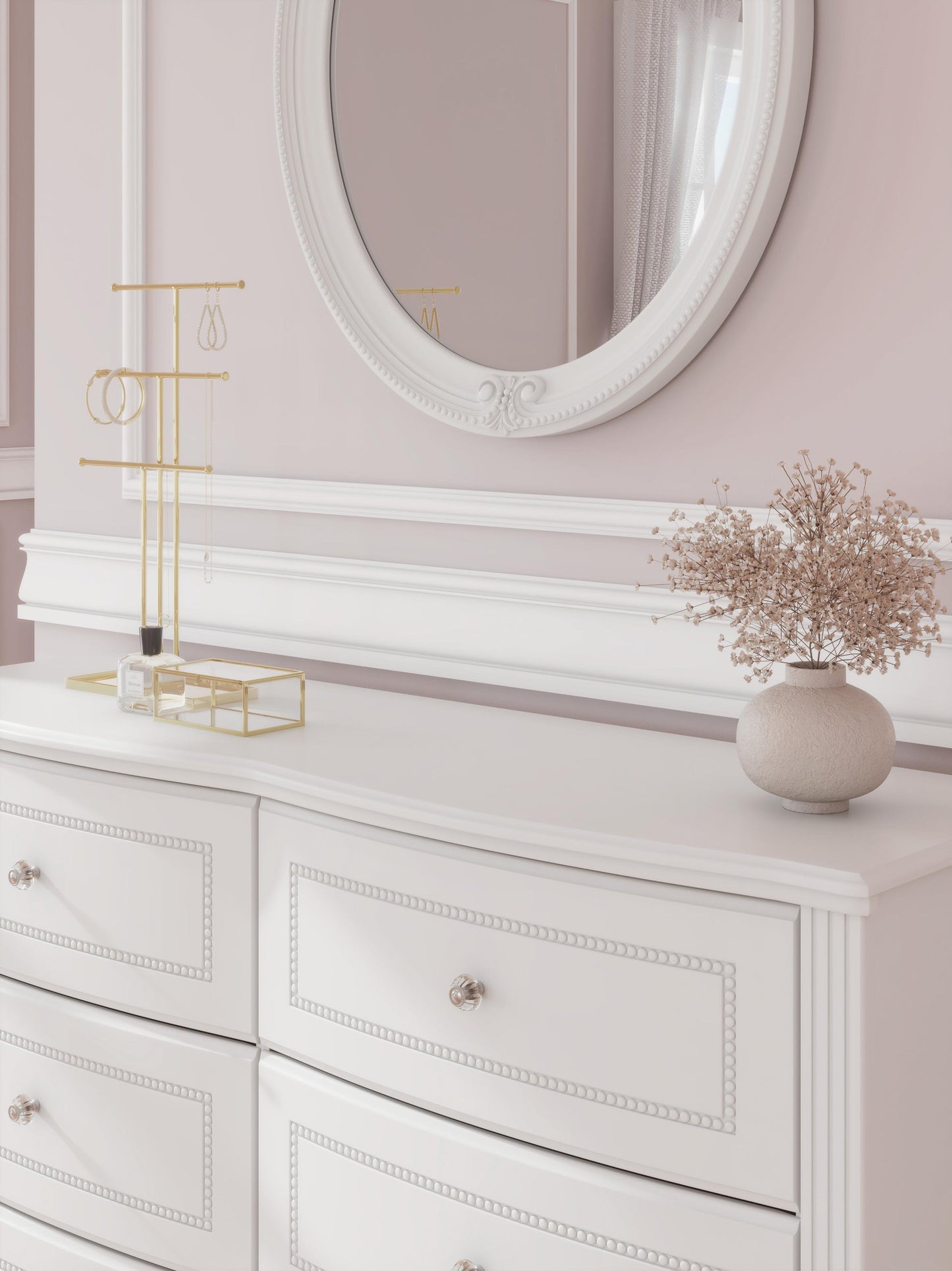 Kozlani Twin Upholstered Panel Bed, Dresser, Mirror and Nightstand