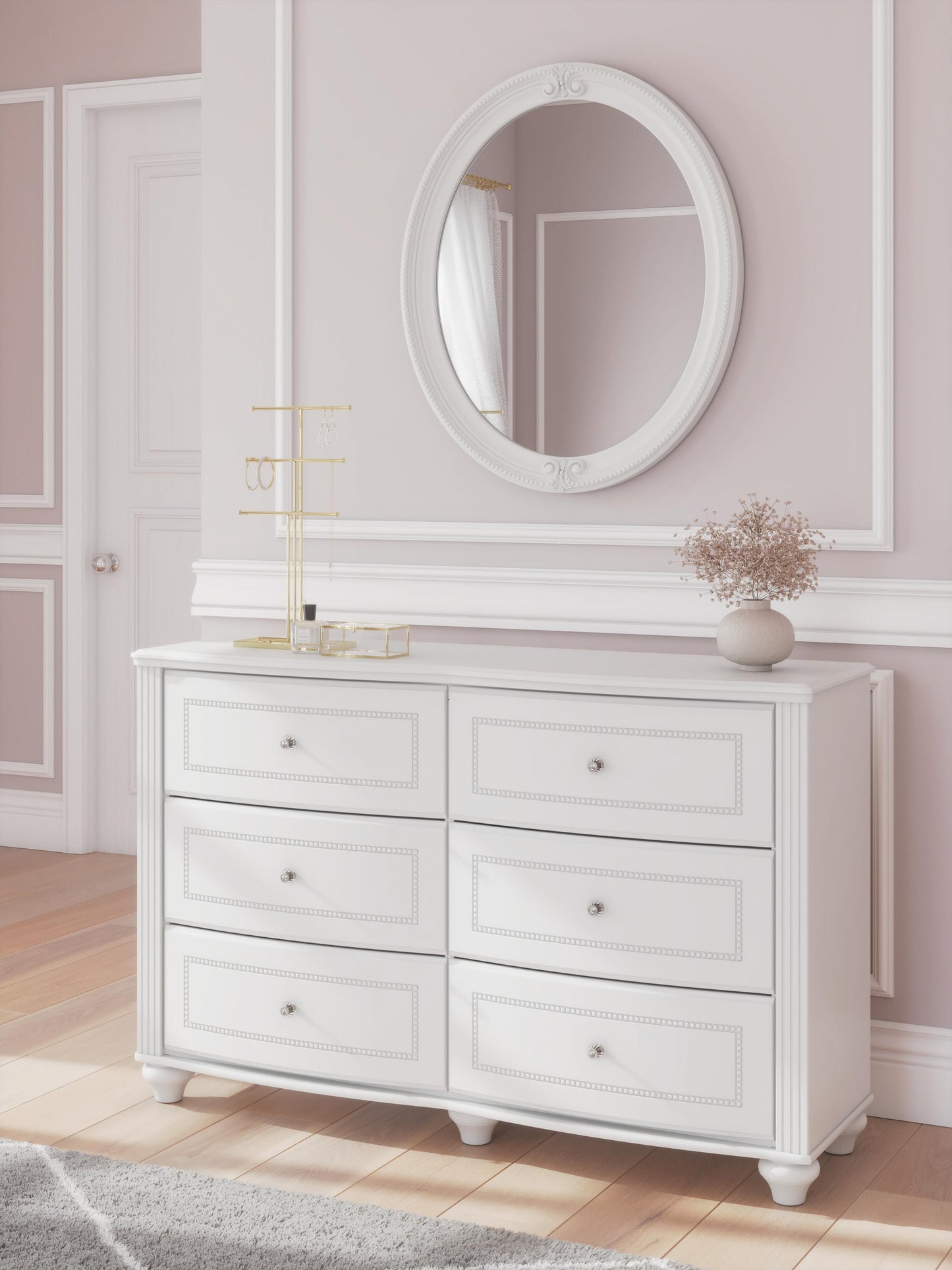 Kozlani Twin Upholstered Panel Bed, Dresser, Mirror and Nightstand