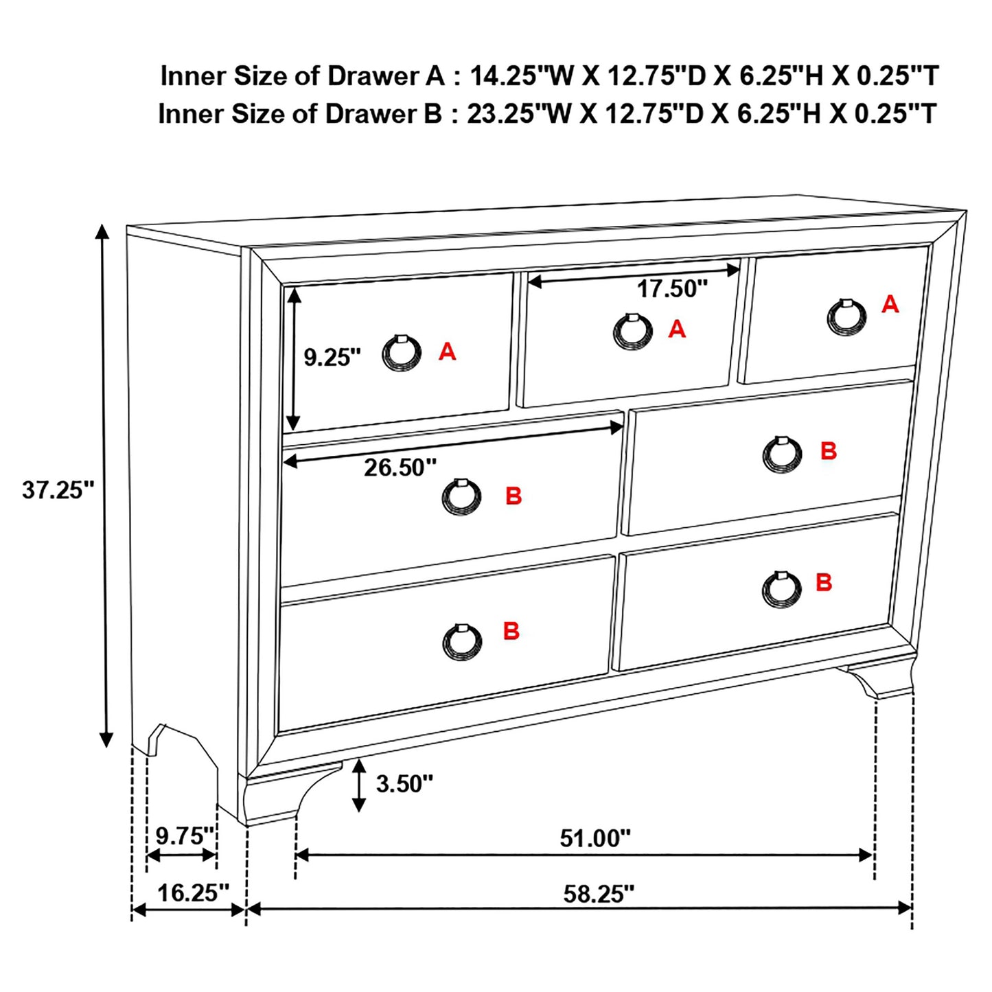 Salford 7-drawer Dresser Metallic Sterling